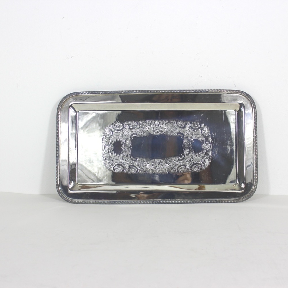 Small Silver Plated Footed Tray with Rope Edge Detail, Rectangle Rectangular